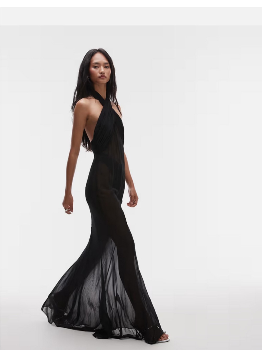 MANGO Supriya Sheer Black Halter Maxi Dress Size 4 - Picture 4 of 8